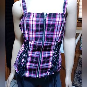 Hot Topic Plaid Corset zip up tank
